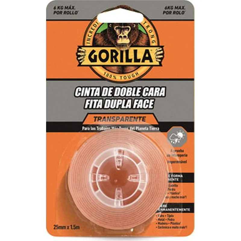 Compra CINTA DOBLE CARA GORILLA 1,5 M X 25 MM TRANSPARENTE GORILLA 116878 al mejor precio