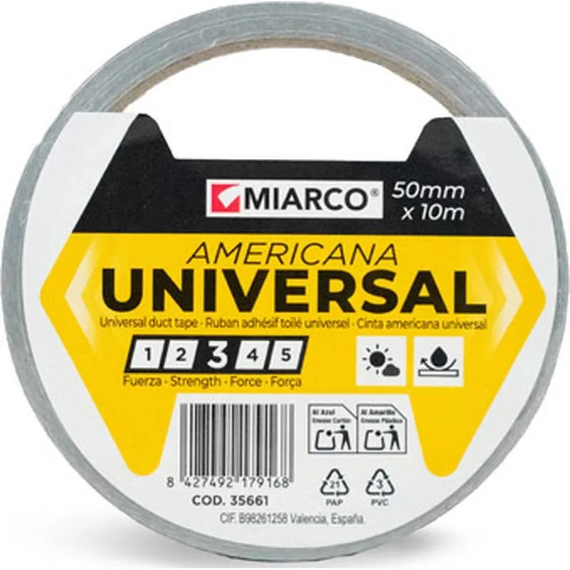Compra CINTA AMERICANA UNIVERSAL 10 M X 50 MM PLATA MIARCO 35661 al mejor precio