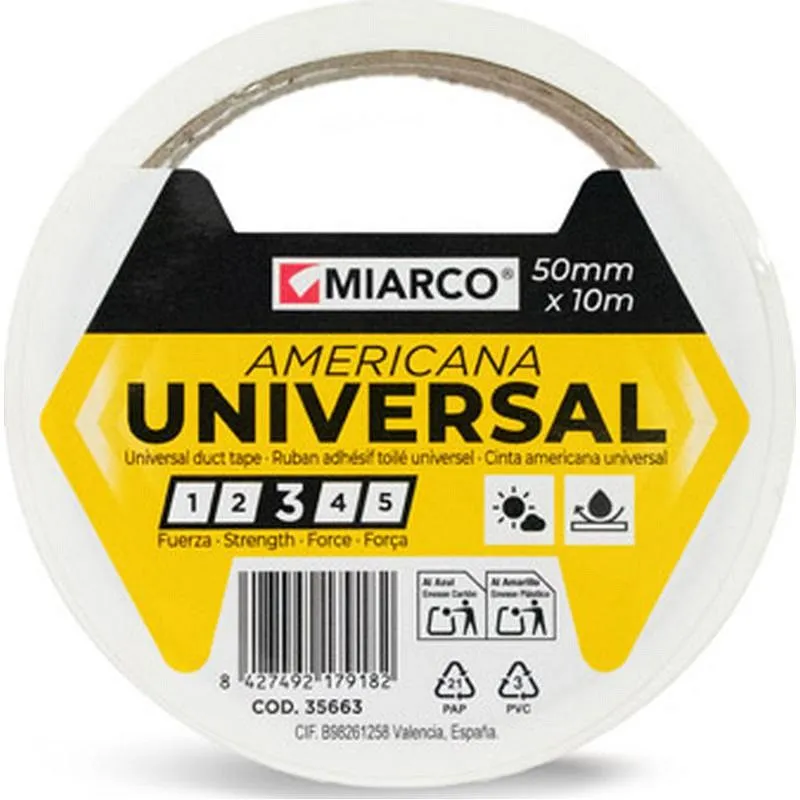 Compra CINTA AMERICANA UNIVERSAL 10 M X 50 MM BLANCO MIARCO 35663 al mejor precio