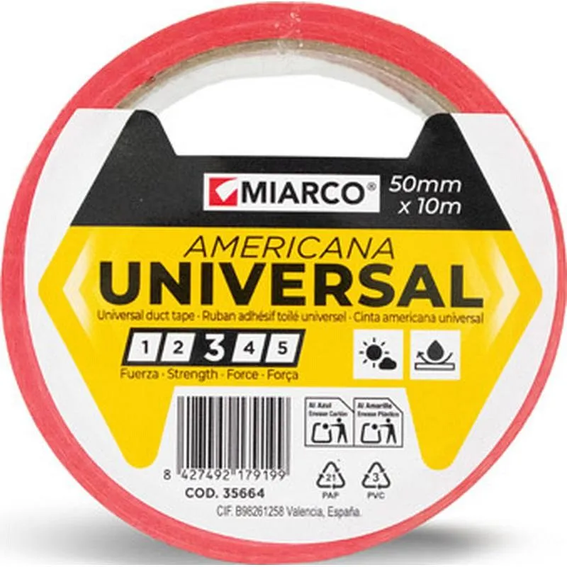 Compra CINTA AMERICANA UNIVERSAL 10 M X 50 MM ROJO MIARCO 35664 al mejor precio