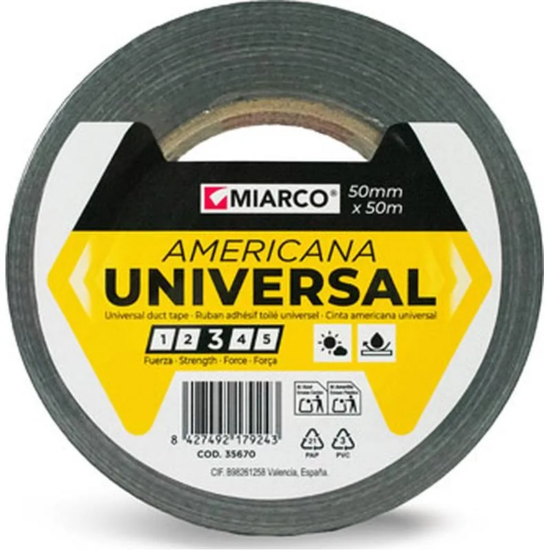 Compra CINTA AMERICANA UNIVERSAL 50 M X 50 MM NEGRO MIARCO 35670 al mejor precio