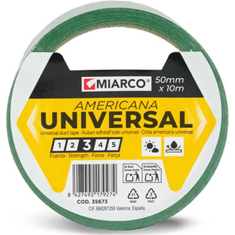 Compra CINTA AMERICANA UNIVERSAL 10 M X 50 MM VERDE MIARCO 35673 al mejor precio