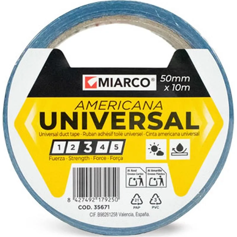 Compra CINTA AMERICANA UNIVERSAL 10 M X 50 MM AZUL MIARCO 35671 al mejor precio