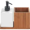 Compra DOSIFICADOR JABON MERA + PORTACEPILLO BAMBU, CERAMICAMICA BLANCO WENKO 54944100 al mejor precio