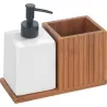Compra DOSIFICADOR JABON MERA + PORTACEPILLO BAMBU, CERAMICAMICA BLANCO WENKO 54944100 al mejor precio