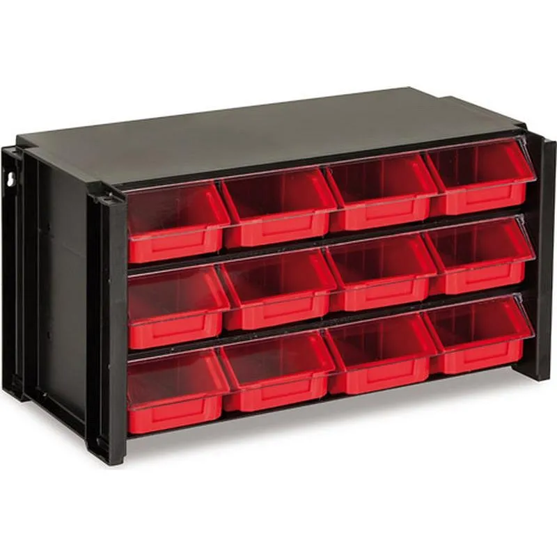 Compra CLASIFICADOR APILABLE PLASTICO NEGRO Y ROJO 12 GAVETAS 170 X 360 X 190 MM TAYG 312007 al mejor precio
