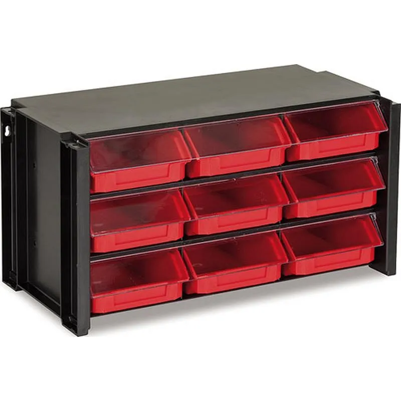 Compra CLASIFICADOR APILABLE PLASTICO NEGRO Y ROJO 9 GAVETAS 170 X 360 X 190 MM TAYG 309007 al mejor precio