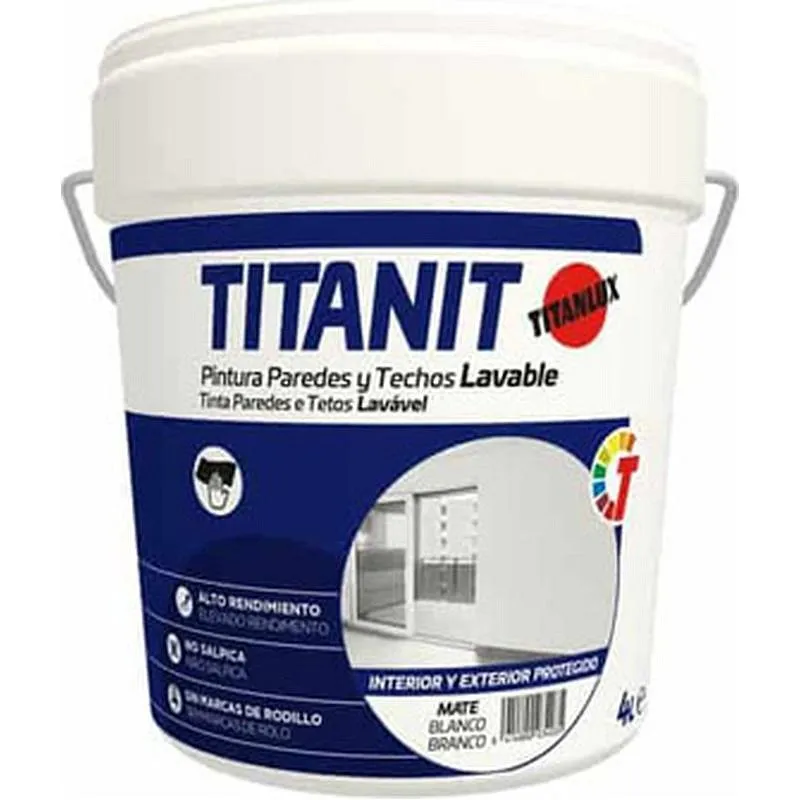 Compra PINTURA PLASTICA INTERIOR TITANIT MATE 4 L BLANCO TITAN 29190004/5806110 al mejor precio