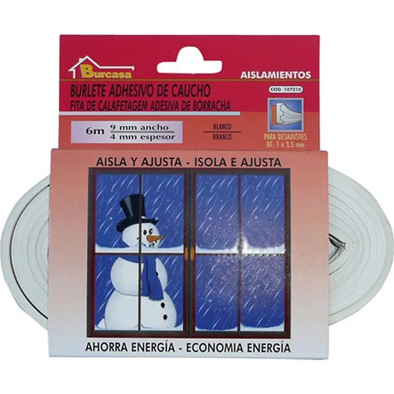 Compra BURLETE PUERTA/VENTANA ADHESIVO CAUCHO E 9 MM X 6 M BLANCO BUECASA 107210 al mejor precio