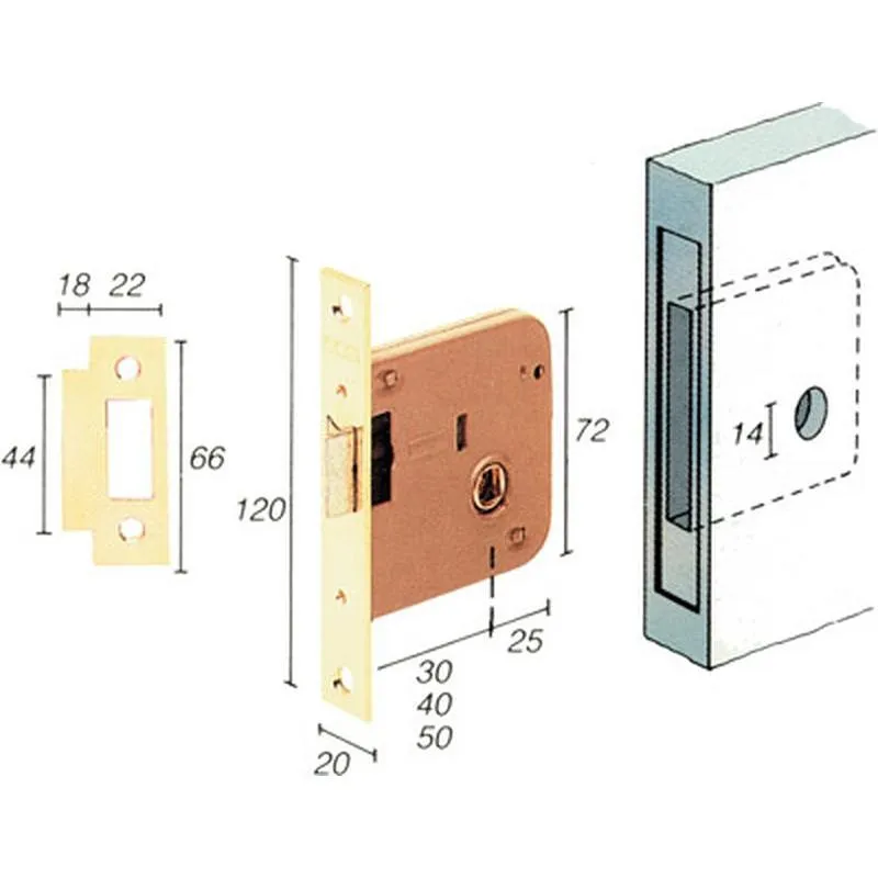 Compra CERRADURA EMBUTIR SERIE 2000 ENTRADA 30MM 2005-30 H.LATONADO TESA 200530HL al mejor precio