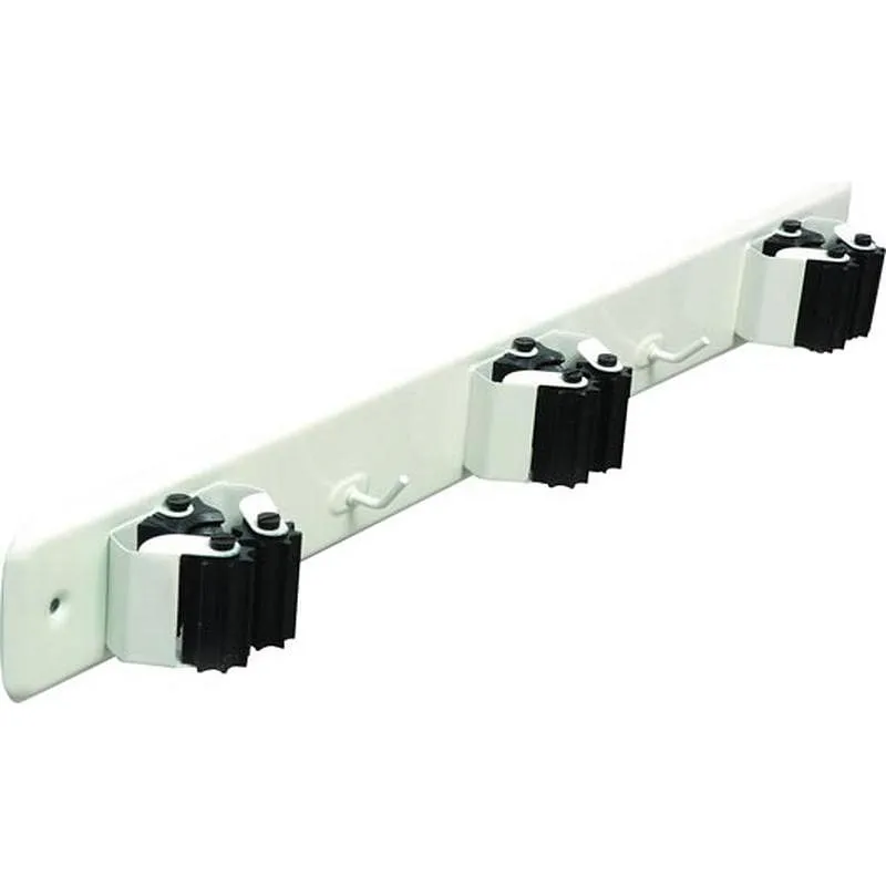 Compra COLGADOR ESCOBAS CON TORNILLOS TRIPLE + 2 GANCHOS BLANCO BRINOX B70660D al mejor precio