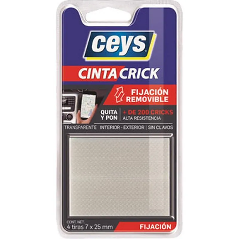 Compra TIRA ADHESIVA CIERRE CONTACTO TACKCEYS CRICK 25 MM X 7 CM TRANSPARENTE 4 UDS CEYS 507525 al mejor precio