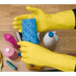 Compra GUANTE LATEX AMARILLO FLOCADO MENAJE TALLA 9 JUBA 62138/9 al mejor precio