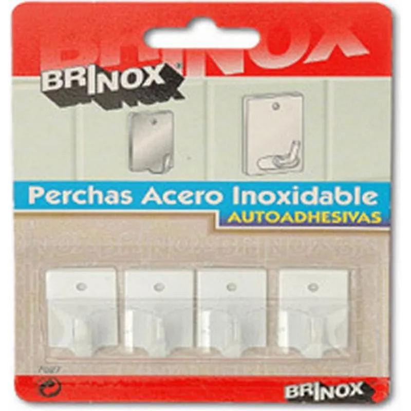 Compra MINI COLGADOR ADHESIVO LACADO BLANCO 4 UDS 17 X 26 MM BRINOX B70270D al mejor precio