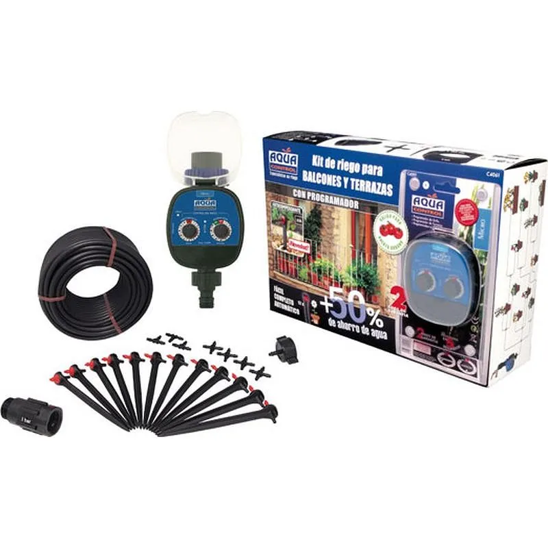 Compra KIT RIEGO POR GOTEO HUERTO URBANO + PROGRAMADOR + 25 MT MICROTUBO + 12 GOTEROS AQUA CONTROL C4061 al mejor precio