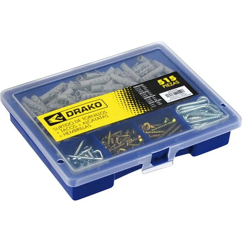 Compra MALETIN CON TORNILLOS +ALCAYATAS + HEMBRILLAS +TACOS diametro 5 Y 6 MM CONTIENE 515 PIEZAS DRAKO 5493000000515 al mejor precio