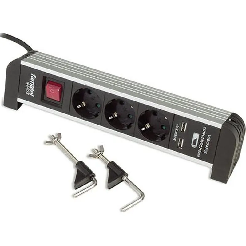 Compra BASE MULTIPLE ALUMINIO CON INTERRUPTOR 3 TOMAS+ 2USB SOPORTE SOBREMESA FAMATEL 2630 al mejor precio
