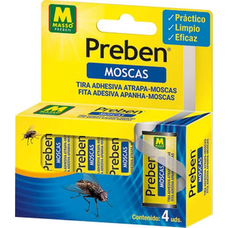 Compra CINTA ECOLÓGICA ATRAPA MOSCAS MASSO 4 UNIDADES PREBEN 231697 al mejor precio