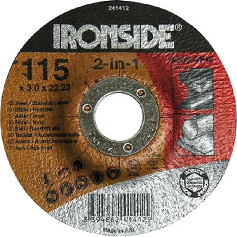 Compra DISCO CORTE ACERO/INOX diametro 115 X 3 X 22 MM IRONSIDE 241412 al mejor precio