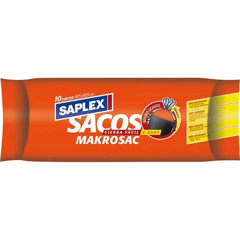 Compra SACO BASURA 120 L (10 UDS) MAKROSAC CIERRA FACIL 4 ASAS 87X105 CM G-120 SAPLEX 27SG0215 al mejor precio