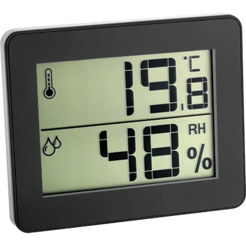 Compra TERMOMETRO HIGROMETRO RELOJ DIGITAL 30.5027.01 NEGRO TFA 20301060 al mejor precio