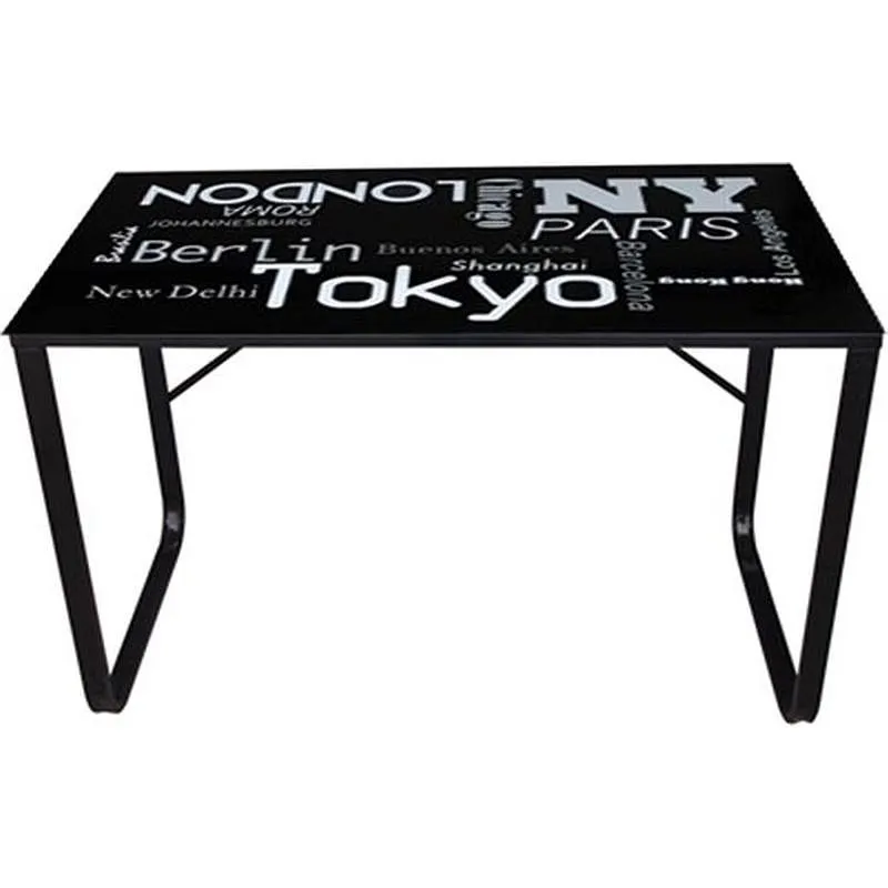 Compra MESA ACERO CRISTAL LITOGRAFIADO CITIES 120 X 60 CM IMPORT 214078-MINI CITIES al mejor precio