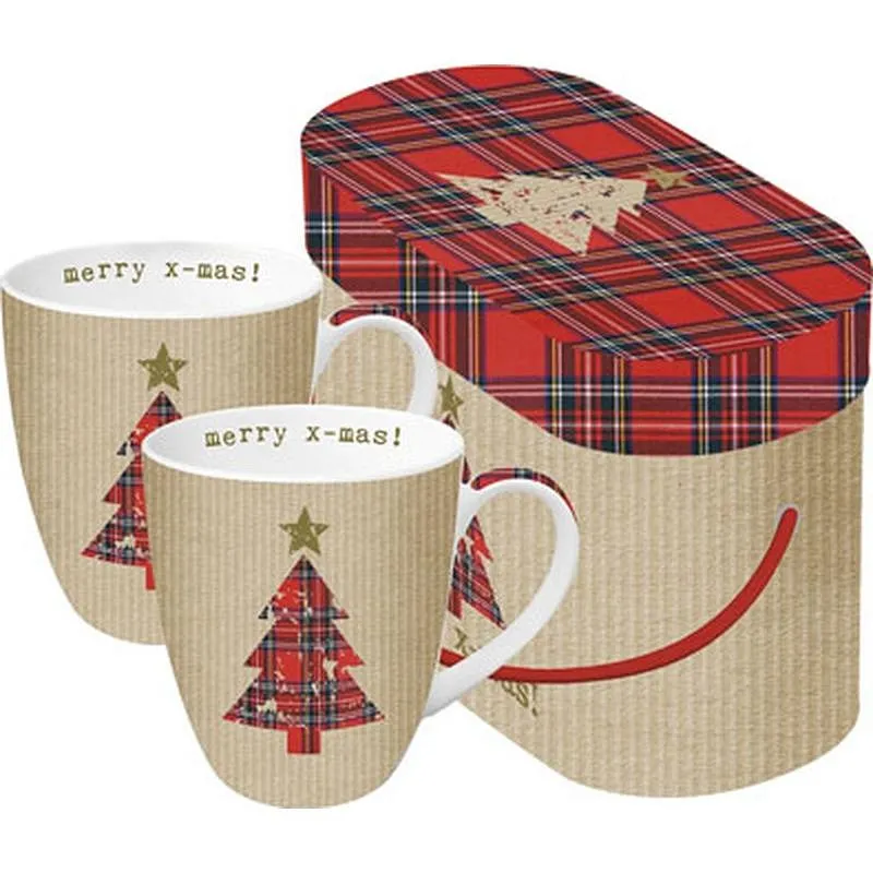 Compra MUG BONE CHINA 0,25CL SET 2U TARTAN TREE RED 602335 al mejor precio