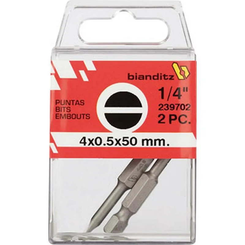 Compra PUNTA ATORNILLAR BOCA RECTA 1/4 2 UDS 8 X 1,2 X 50 MM BIANDITZ 239707 al mejor precio