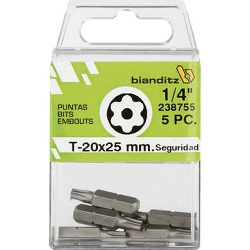 Compra PUNTA ATORNILLAR TORX SEGURIDAD 1/4 5 UDS 20 X 25 MM BIANDITZ 238755 al mejor precio