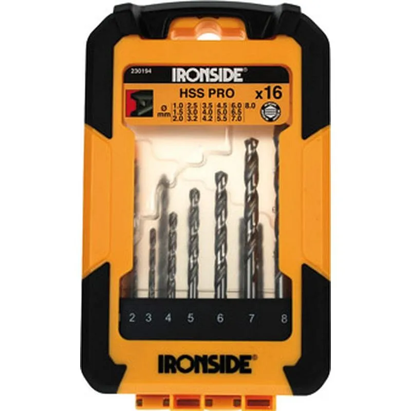 Compra BROCA PARA METAL HSS PRO JUEGO 16 PZS diametro 1 A 8 MM IRONSIDE 230194 al mejor precio