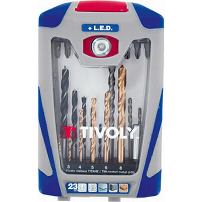 Compra BROCAS + PUNTAS ATORNILLAR JUEGO 23 PIEZAS T23 + LUZ LED TIVOLY 11901170047 al mejor precio