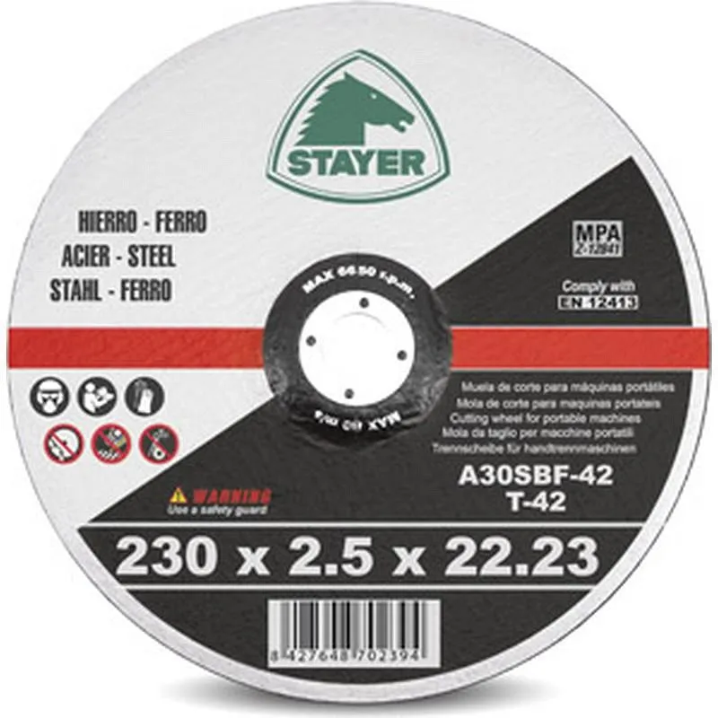 Compra DISCO CORTE STANDARD HIERRO diametro 230 X 2,5 X 22,2 MM STAYER 50. 346/8110.9 al mejor precio
