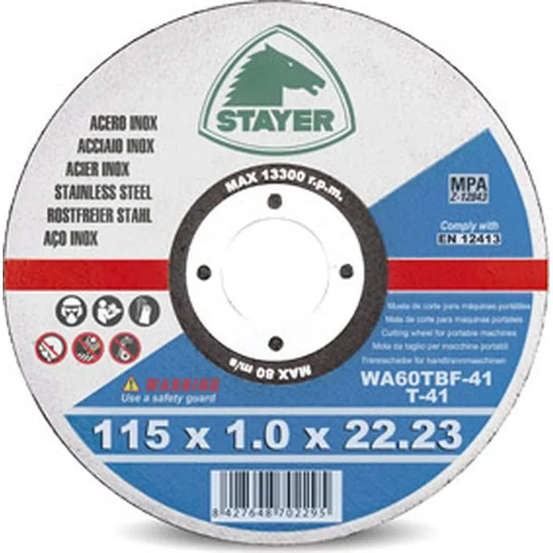 Compra DISCO CORTE STANDARD INOX PLANO diametro 115 X 1 X 22 MM STAYER 50. 336/8110.1 al mejor precio