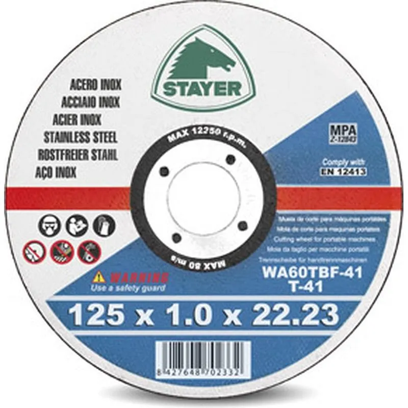 Compra DISCO CORTE STANDARD INOX PLANO diametro 125 X 1 X 22 MM STAYER 50. 340/8110.2 al mejor precio