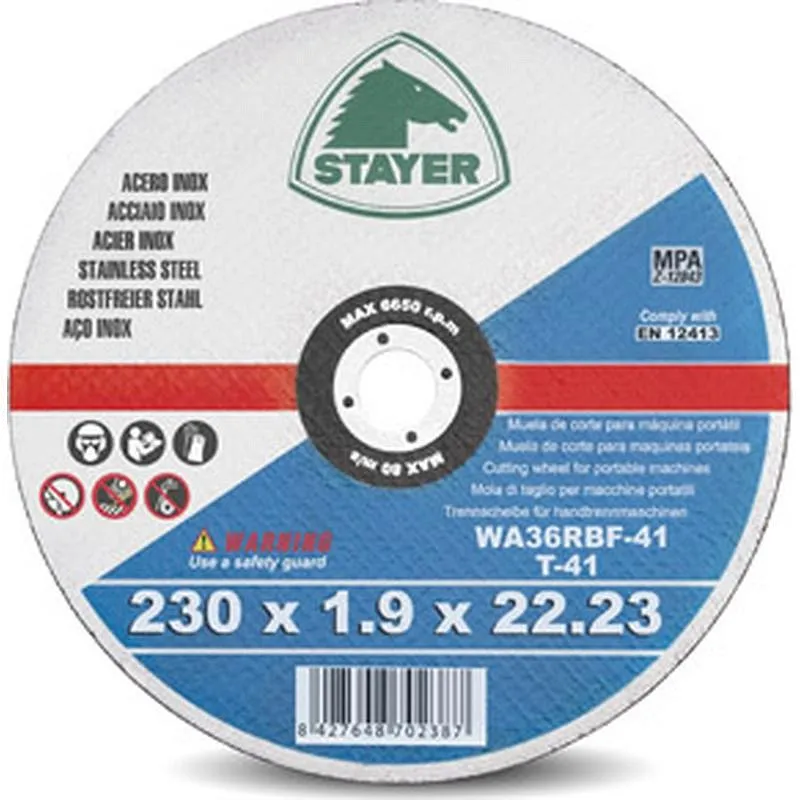 Compra DISCO CORTE STANDARD INOX PLANO diametro 230 X 1,9 X 22 MM STAYER 50. 345/8110.3 al mejor precio