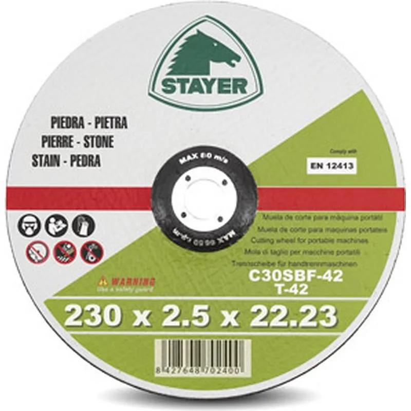 Compra DISCO CORTE STANDARD PIEDRA diametro 230 X 3 X 22 MM STAYER 50. 347/8110.19 al mejor precio