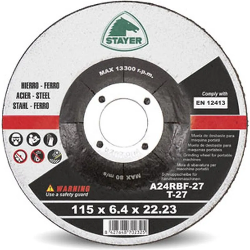 Compra DISCO DESBASTE STANDARD HIERRO diametro 115 X 6,4 X 22 MM STAYER 8110.000007 al mejor precio