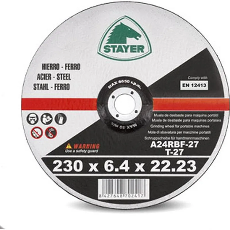 Compra DISCO DESBASTE STANDARD HIERRO diametro 230 X 6,4 X 22 MM STAYER 50. 348/8110.12 al mejor precio