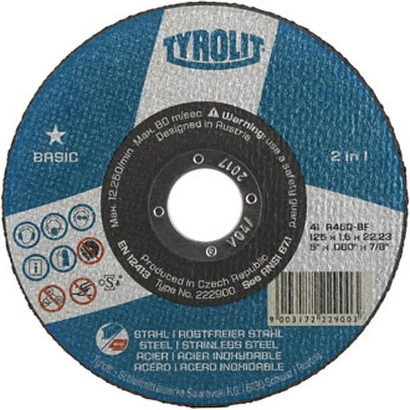 Compra DISCO CORTE ACERO/INOX BASIC 115 X 1,6 X 22 PLANO TYROLIT 34332872 al mejor precio