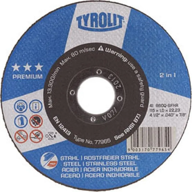 Compra DISCO CORTE ACERO/INOX PREMIUM 125 X 2,5 X 22 TYROLIT 872347 al mejor precio