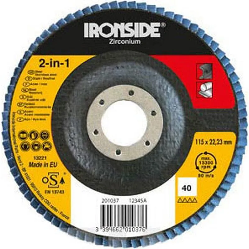 Compra DISCO LAMINAS ZIRCONIO diametro 115 GRANO 40, 72 LAMINAS, LONG LIFE IRONSIDE 201037 al mejor precio