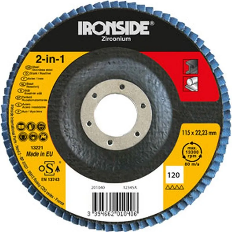 Compra DISCO LAMINAS ZIRCONIO diametro 115 GRANO 120, 72 LAMINAS, LONG LIFE IRONSIDE 201040 al mejor precio