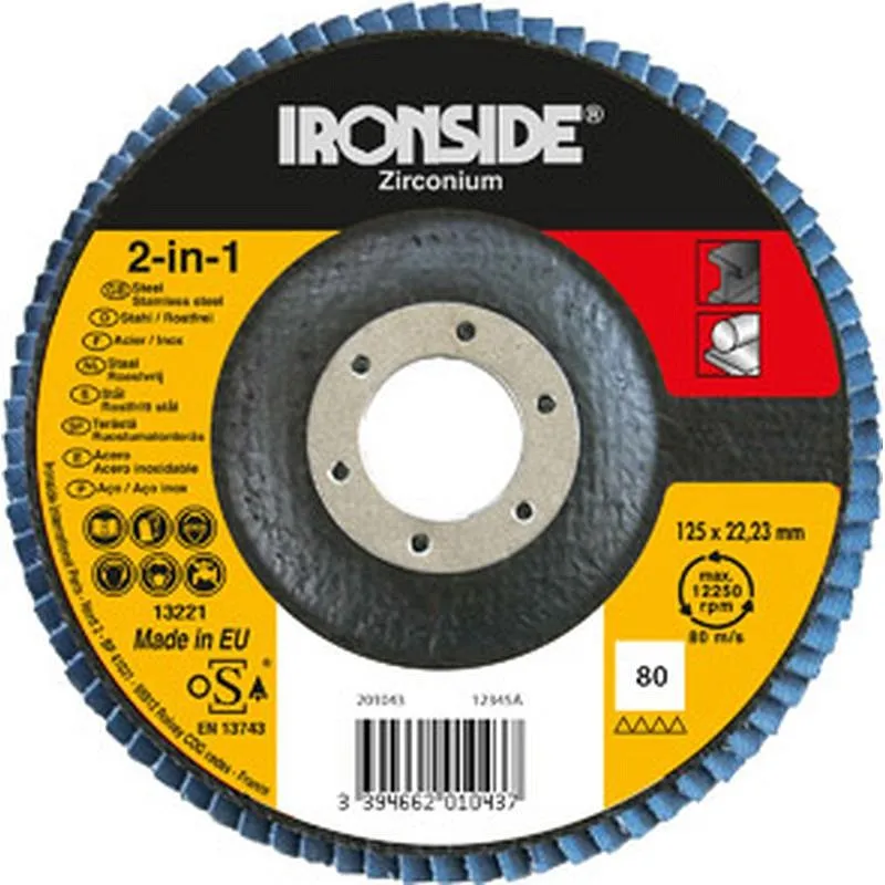 Compra DISCO LAMINAS ZIRCONIO diametro 125 GRANO 80, 72 LAMINAS, LONG LIFE IRONSIDE 201043 al mejor precio