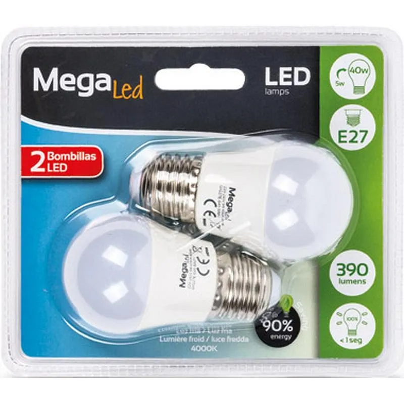Compra BOMBILLA LED ESFERICA MINI (PACK 2 UNIDADES) E27 LUZ NEUTRA 390LM 5W MEGALED GIG27E-G45-50NP2 al mejor precio