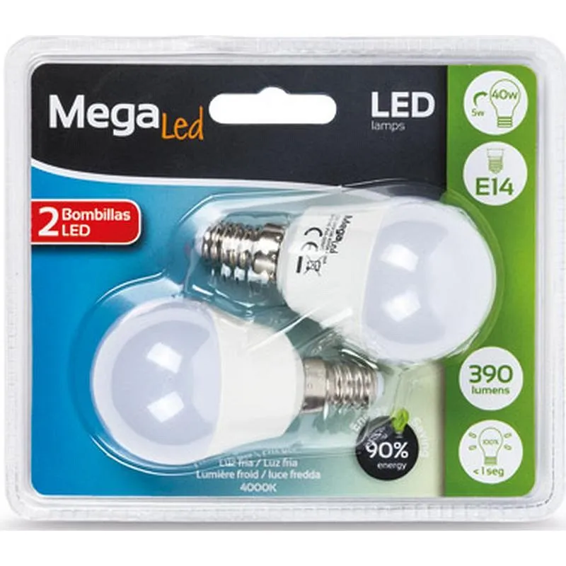 Compra BOMBILLA LED ESFERICA MINI (PACK 2 UNIDADES) E14 LUZ NEUTRA 390LM 5W MEGALED GIG14E-P45-50NP2 al mejor precio
