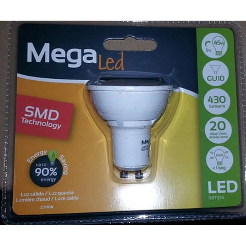 Compra BOMBILLA LED DICROICA GU10 LUZ CALIDA 430LM 5W MEGALED GIG10GU-50W al mejor precio
