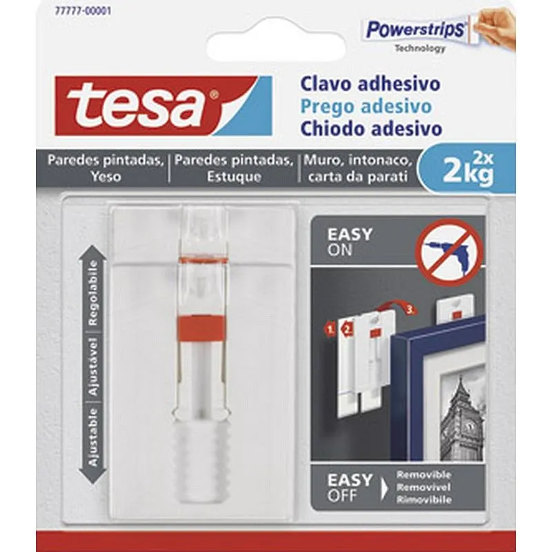 Compra CLAVO ADHESIVO SMS AJUSTABLE REMOVIBLE PARED PINTA 2 KG BLISTER 2 CLAVOS 6 TIRAS TESA TAPE 77777-00001-00 al mejor precio