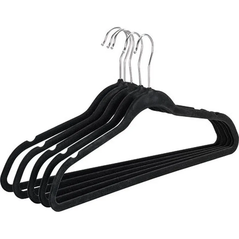 Compra PERCHA ARMARIO PLASTICO FLOCADA ANTIDESLIZANTE 5 PIEZAS NEGRA WENKO 64100100 al mejor precio