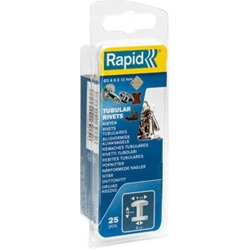 Compra REMACHE TUBULAR RAPID diametro 9 X 13 MM PLATA 25 UDS, PARA TEXTIL Y PIEL RAPID 5000416 al mejor precio