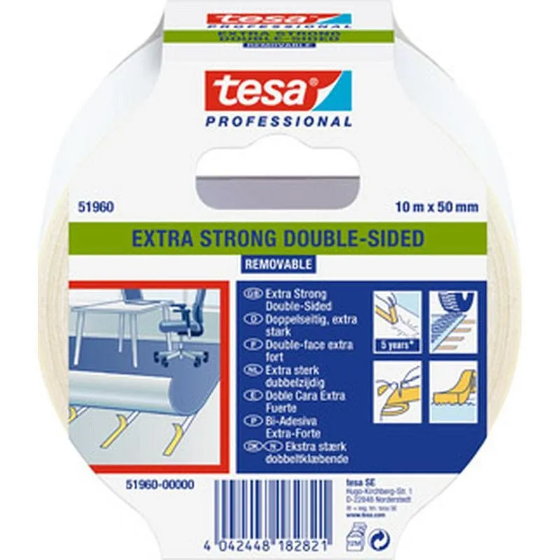 Compra CINTA DOBLE CARA SUELOS EXTRAFUERTE REMOVIBLE 10 M X 50 MM TESA TAPE 51960-00000-05 al mejor precio